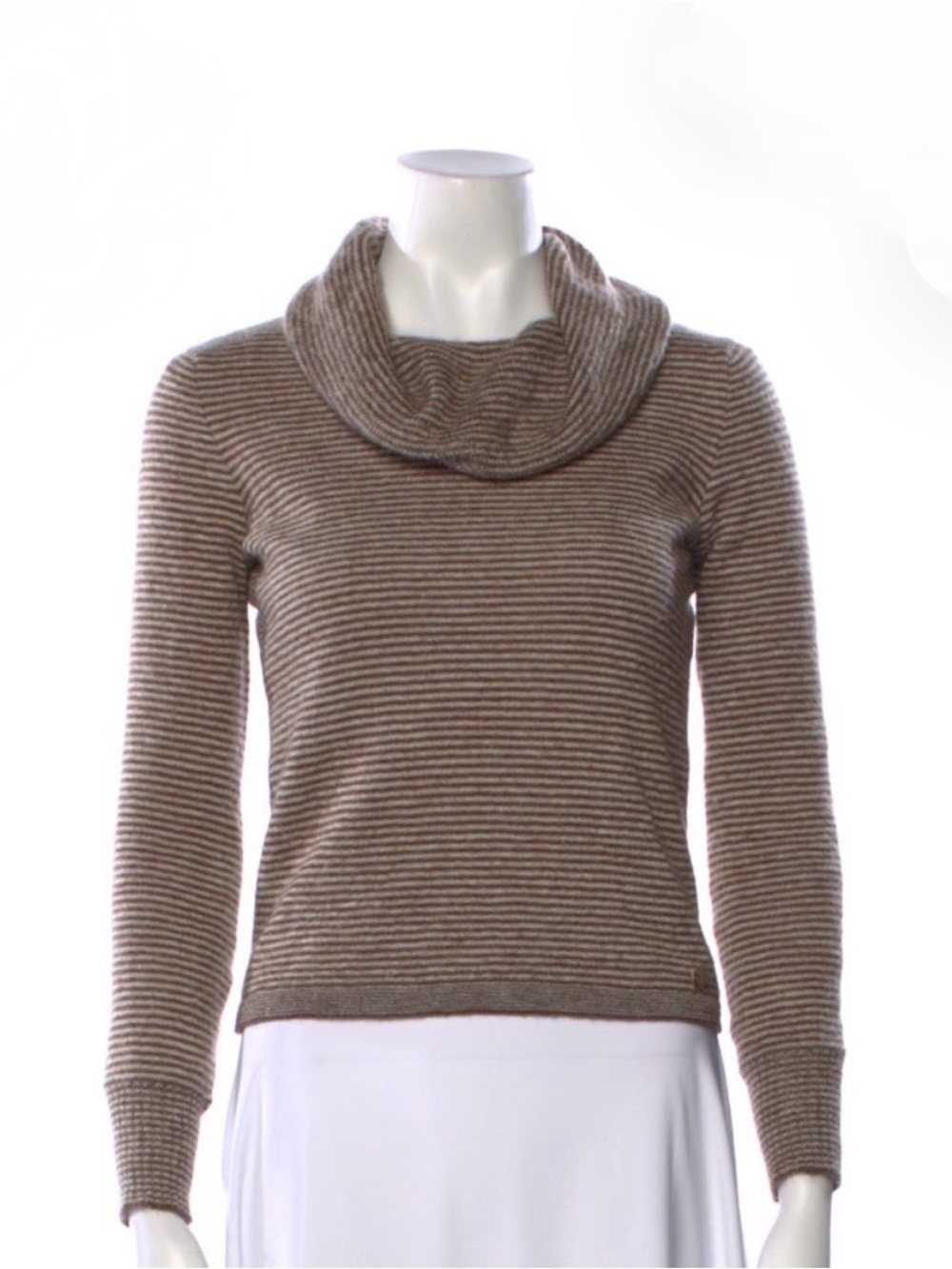 Chanel Cowl Neck Striped Mohair Sweater - Brown/Cream
